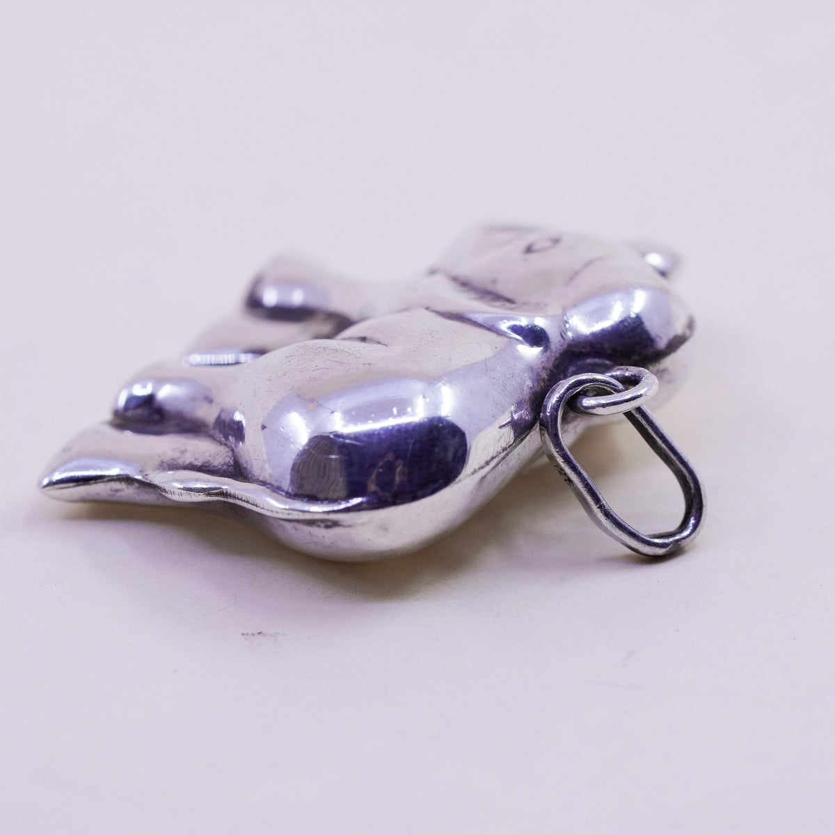 Vintage Sterling silver handmade pendant, puffy 925 Elephant charm