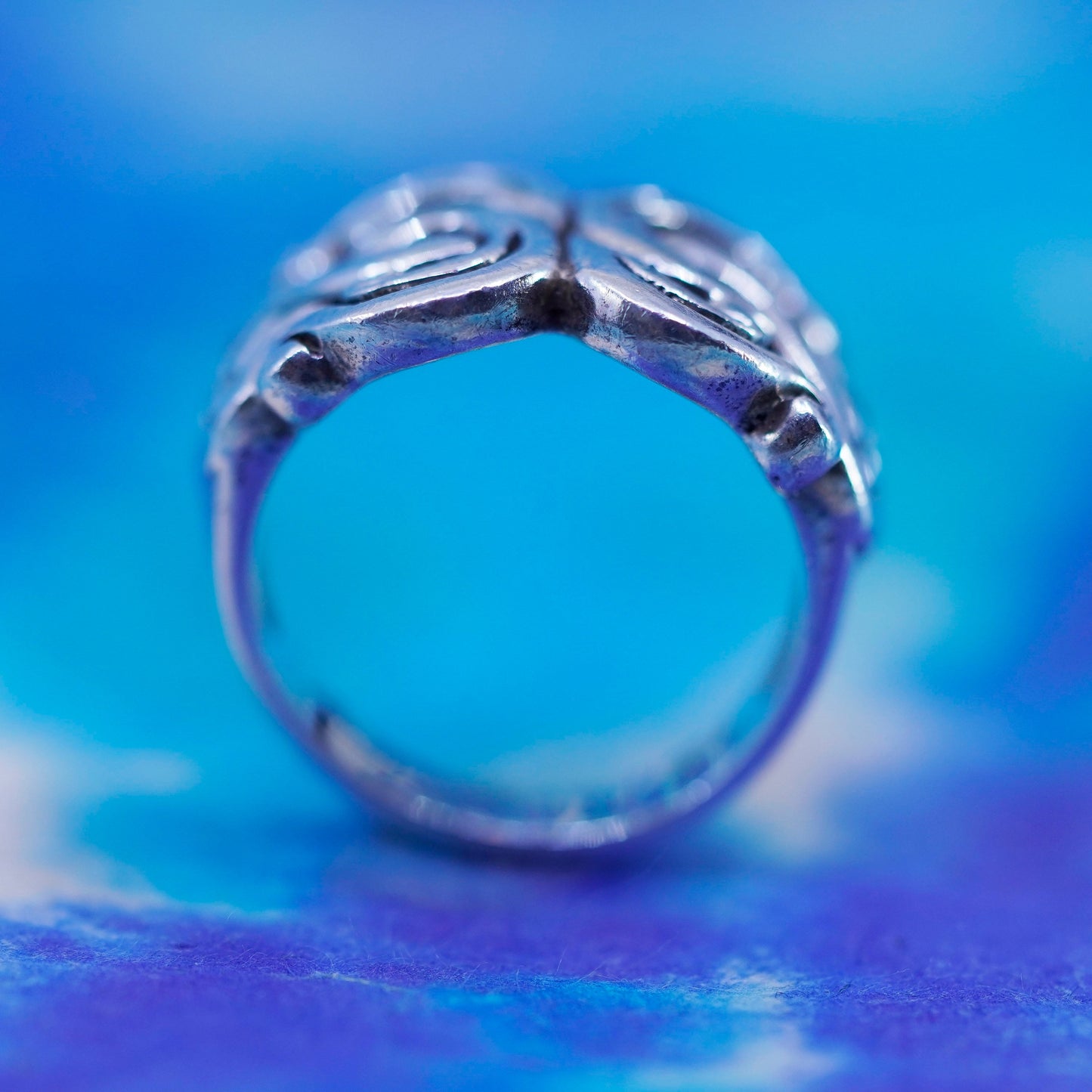Size 7, vintage Sterling silver handmade ring, bold 925 filigree band