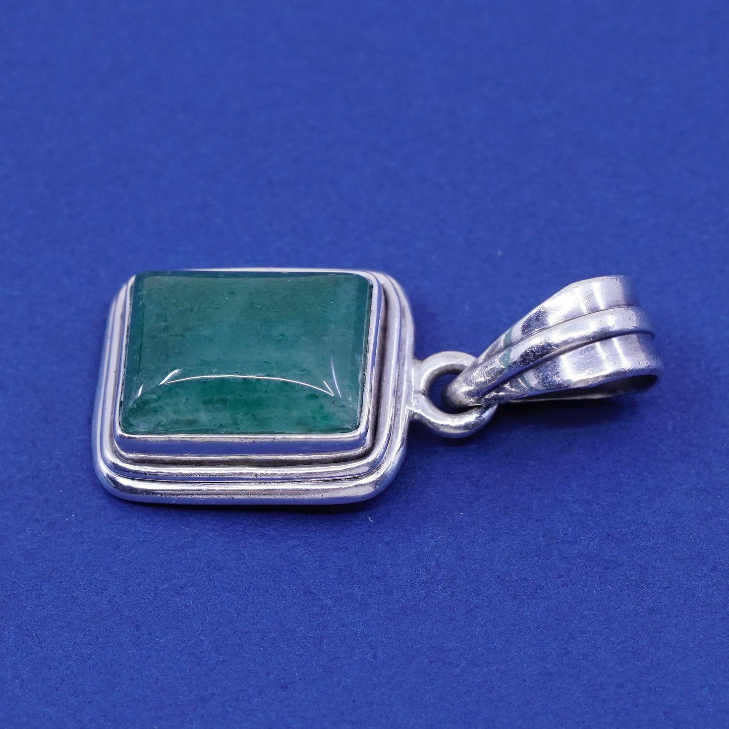 Vintage sterling silver handmade pendant, solid 925 silver with jade