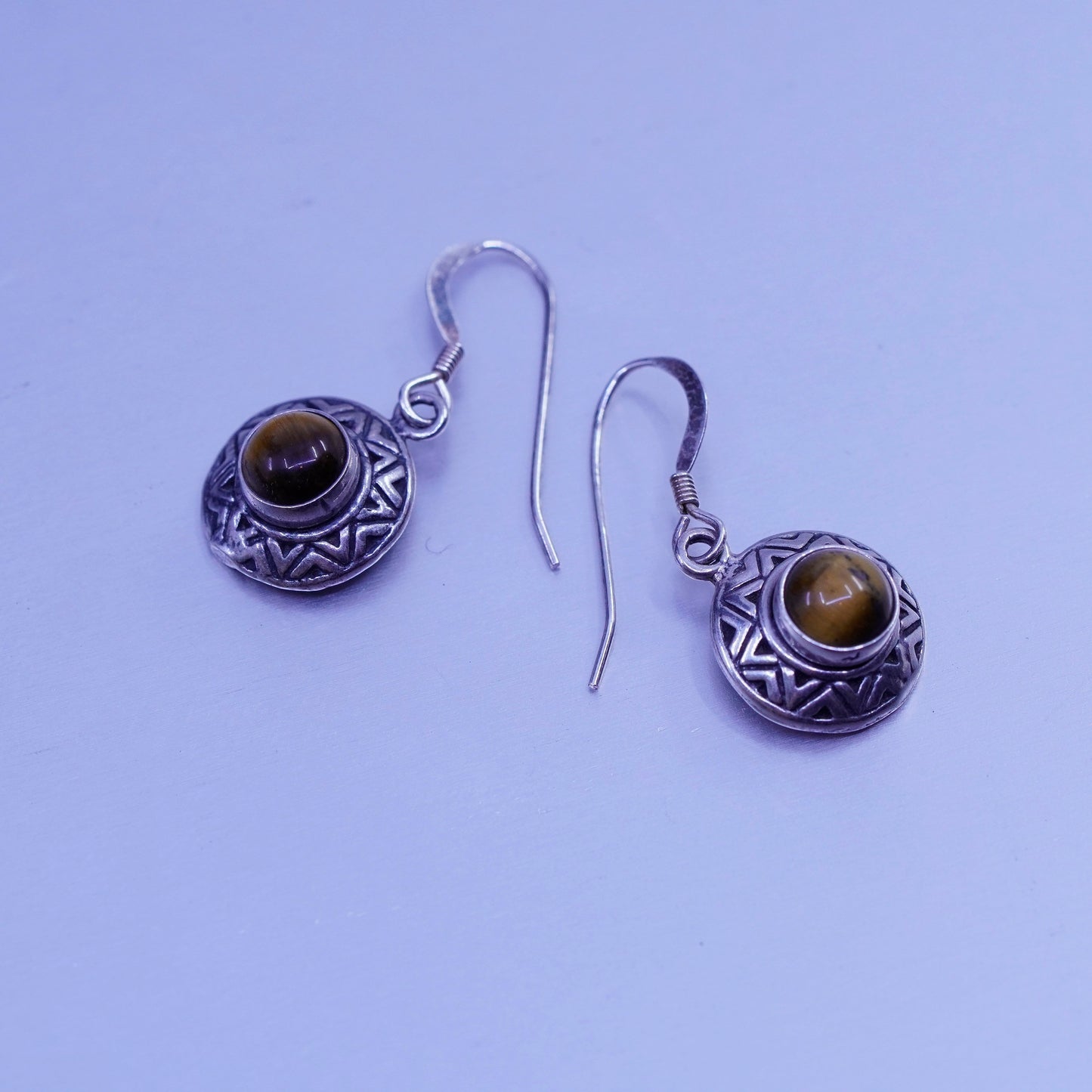 Vintage Sterling 925 silver handmade textured earrings with golden tiger beads