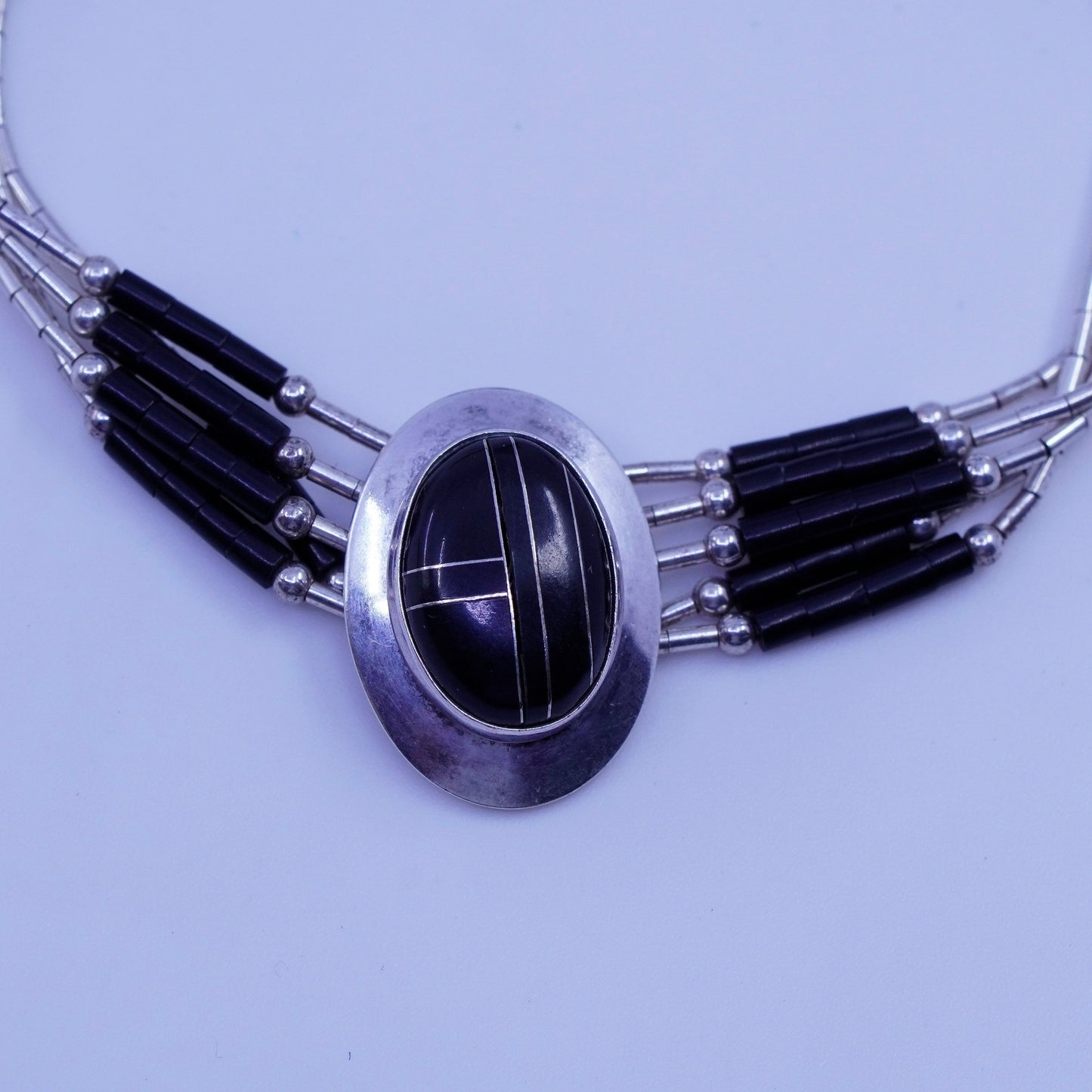 6.75”, Vintage Sterling 925 silver handmade bracelet, liquid chain Zuni charm