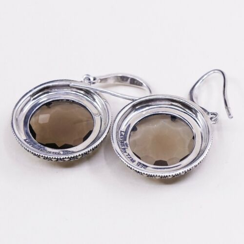 Vtg lavish by tjm Sterling 925 silver earrings Drops W/ Smoky Topaz Marcasite