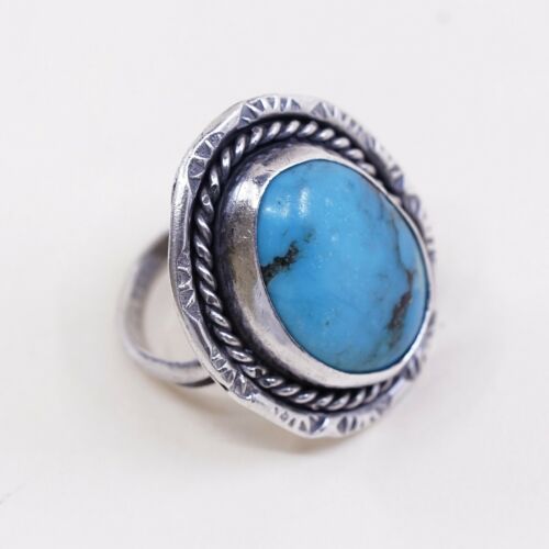 Sz 6 Vtg ELL Navajo Native American Sterling 925 Silver Morenci Turquoise Ring