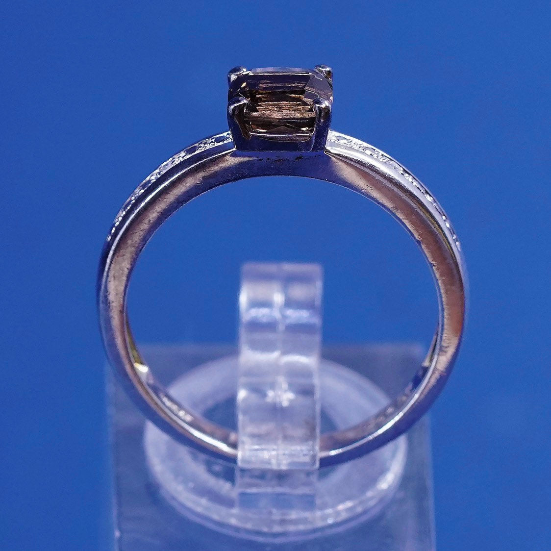 sz 8.25, vtg sterling silver ring, mexico 925 w/ smoky topaz N diamond accent