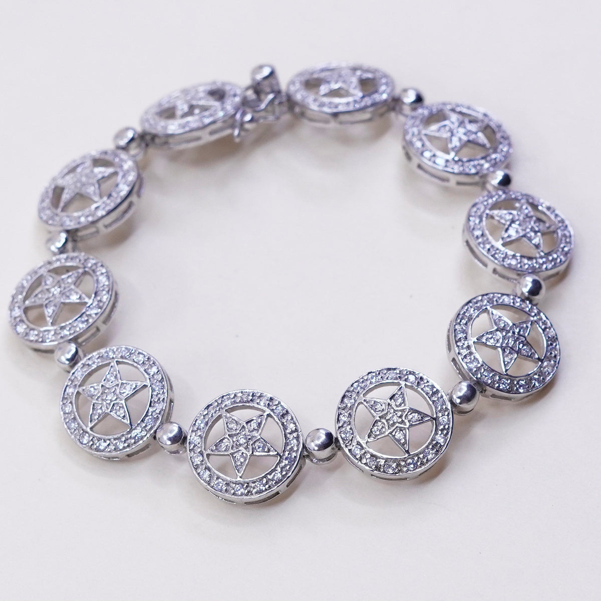 6.5”, sterling silver bracelet, 925 tennis star bracelet with cluster Cz