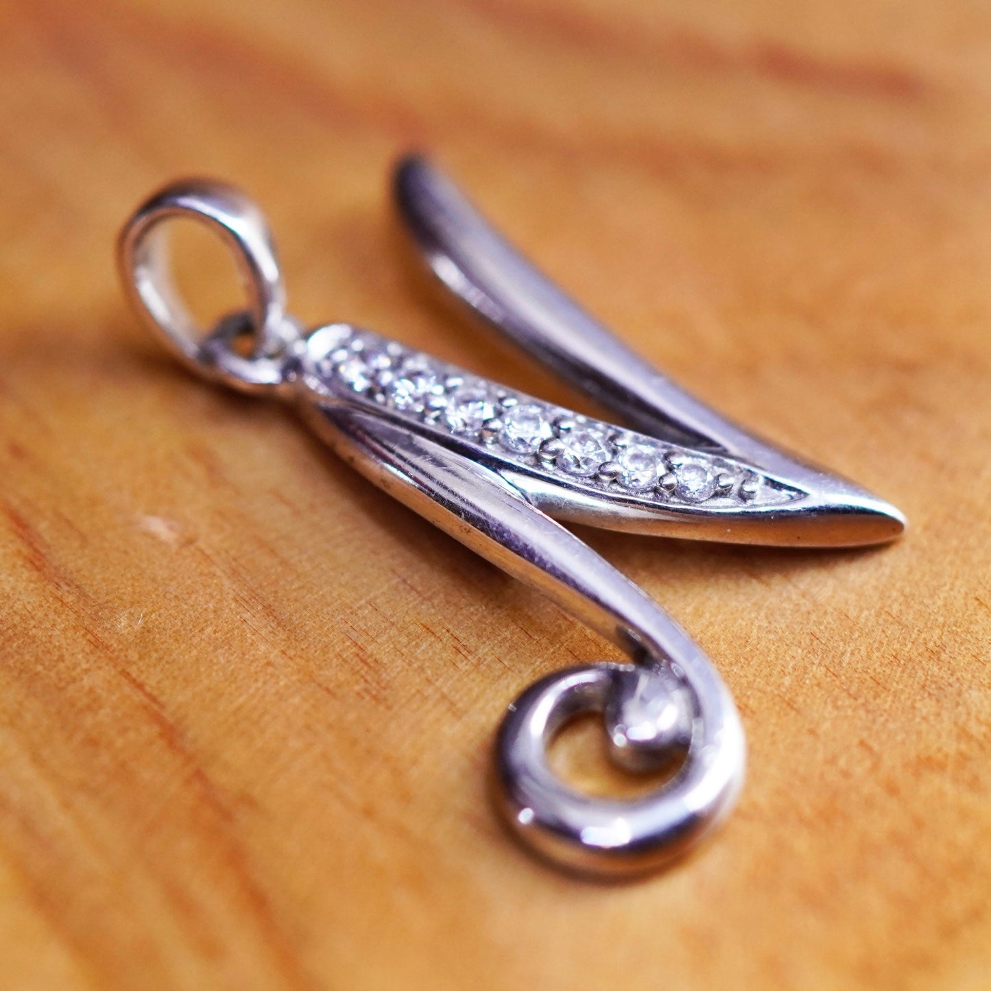 Vintage Sterling silver handmade initial N pendant, 925 charm with cz