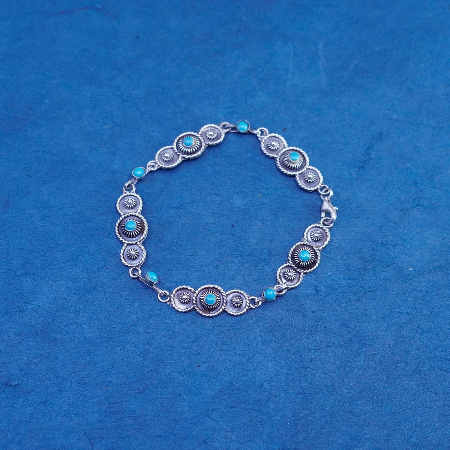 7”, vintage Sterling 925 silver handmade tennis bracelet with turquoise