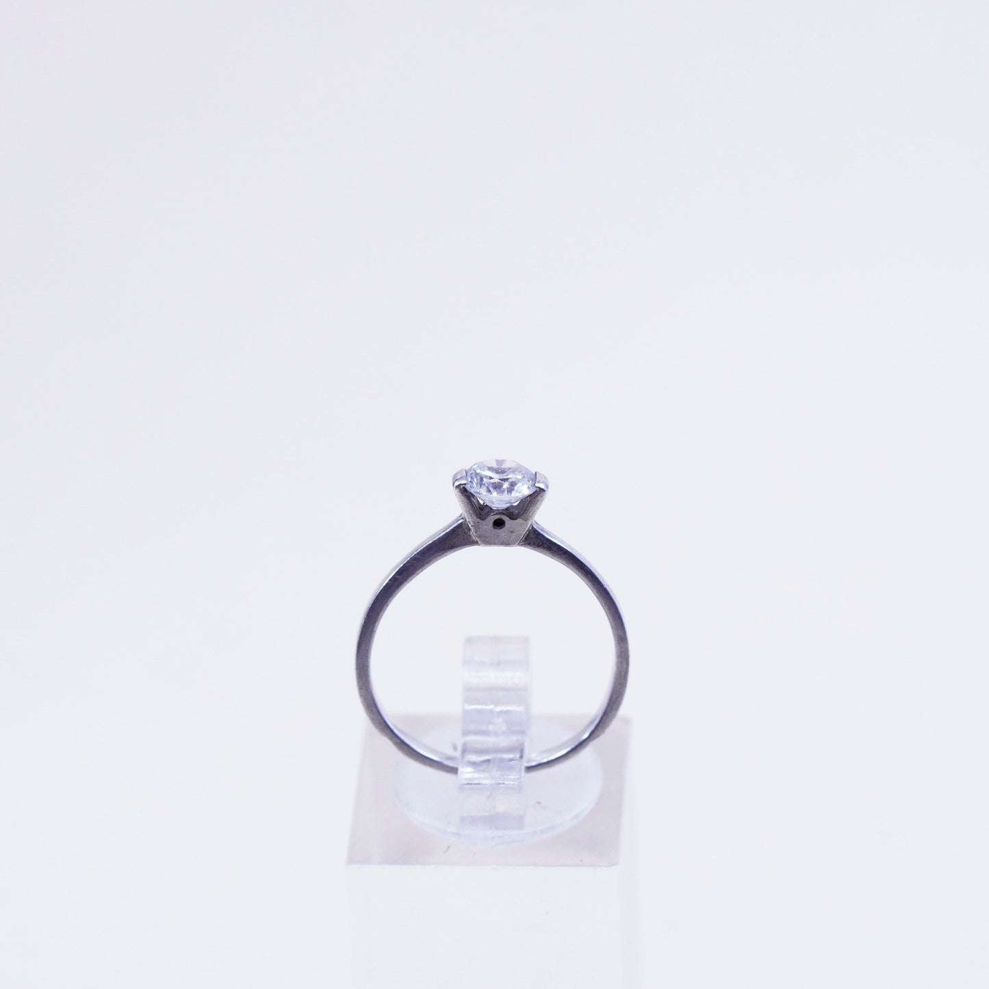 Size 7.25, Vintage sterling silver handmade ring, engagement ring with cz