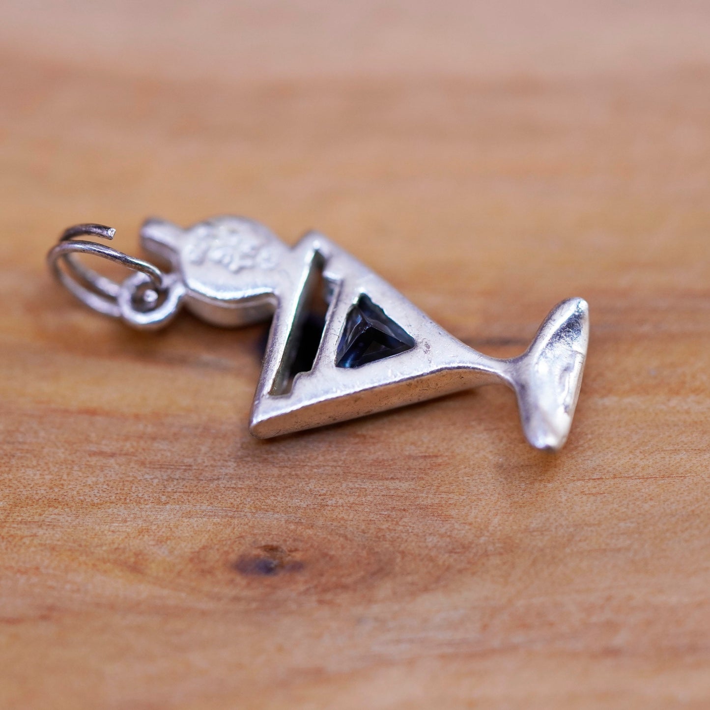 Vintage Sterling silver handmade pendant, 925 cocktail glass charm with olive