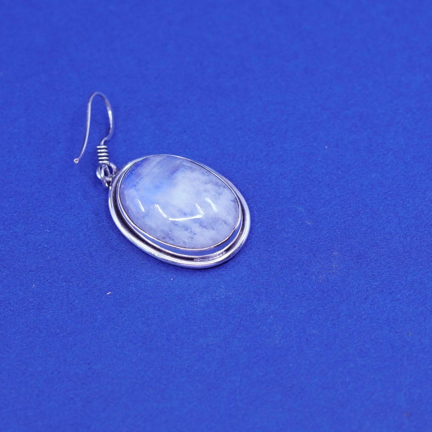 Vintage Sterling 926 silver handmade earrings with oval moonstone