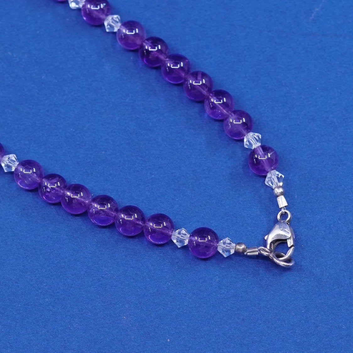18”, Sterling silver necklace, 925 circle chain w/ amethyst beads pearl pendant