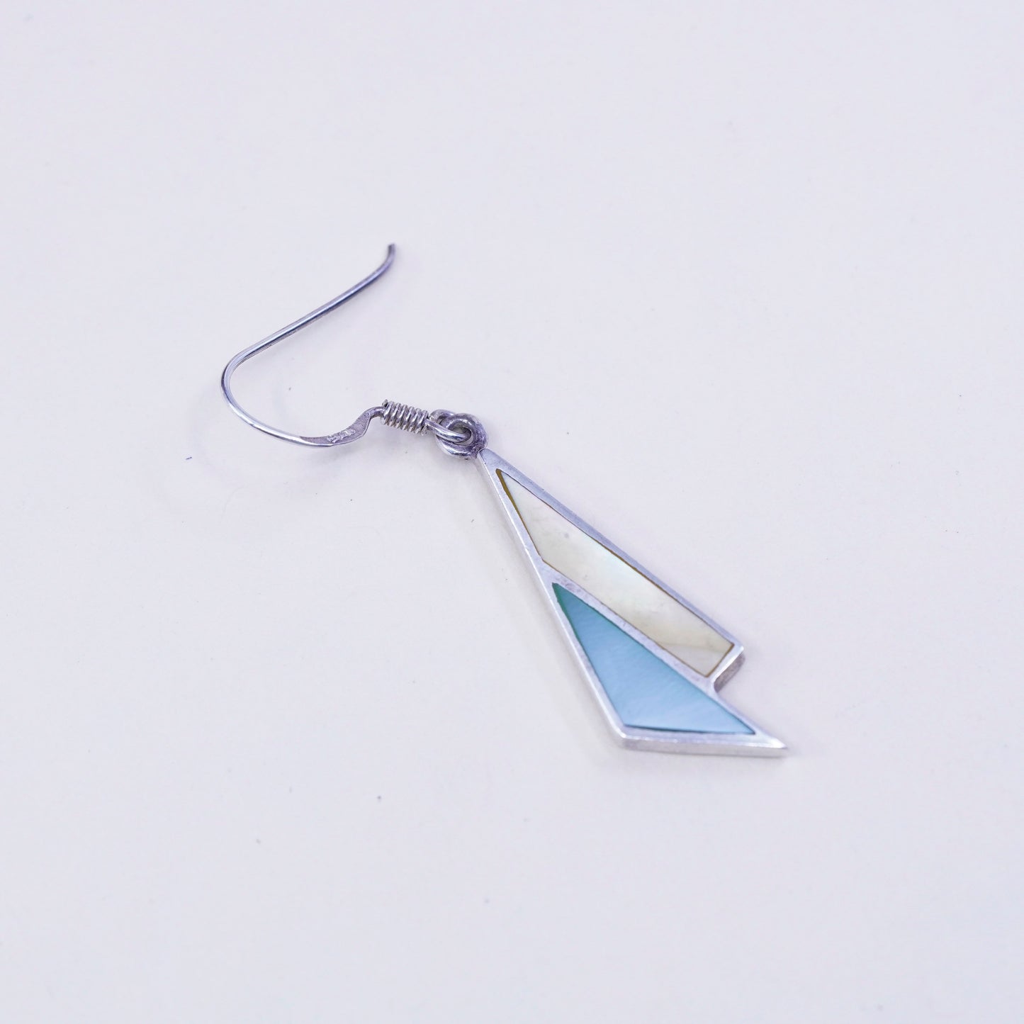 Vintage sterling 925 silver handmade earrings with triangular mother of pearl