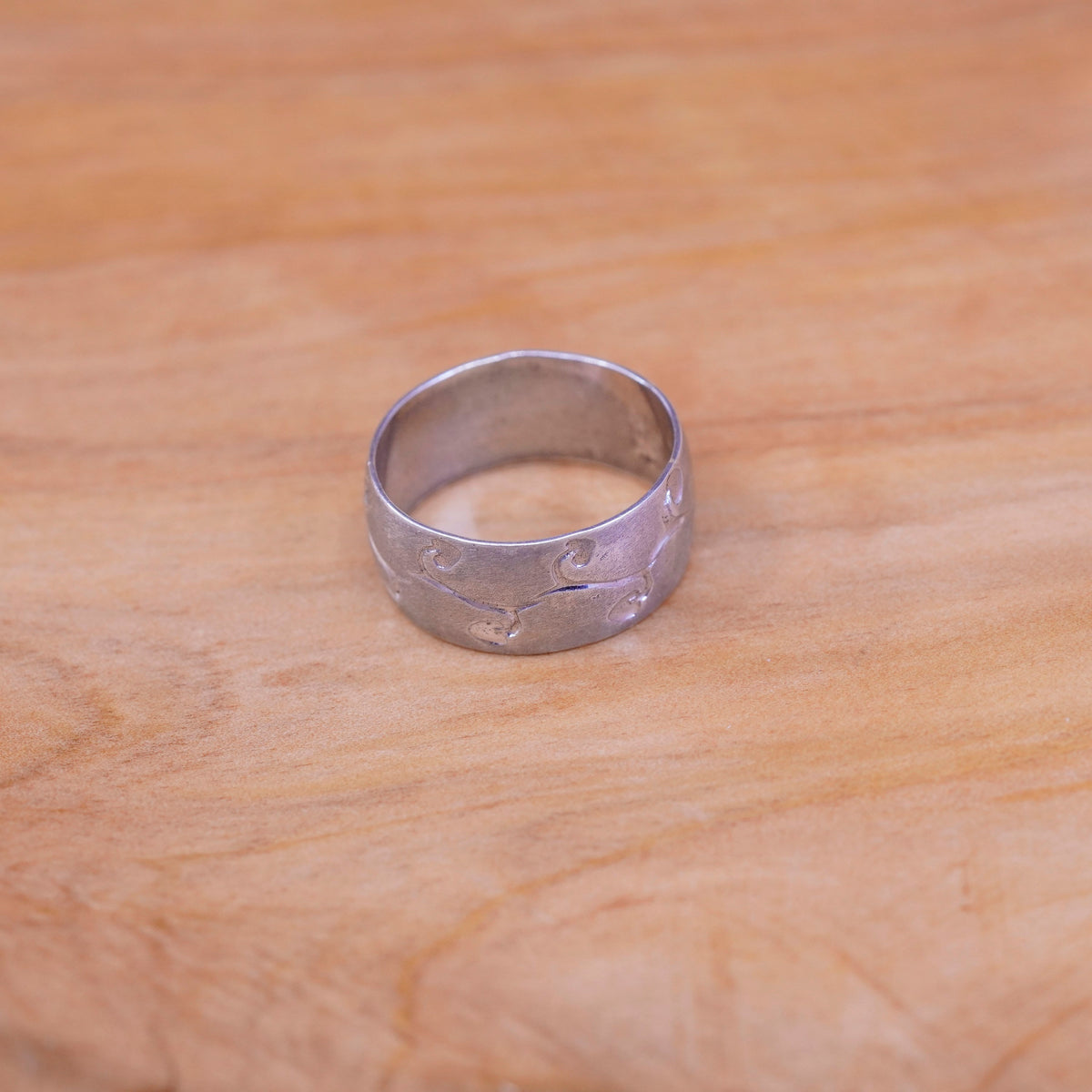 Size 6.75, vintage sterling silver handmade ring, vine textured 925 band