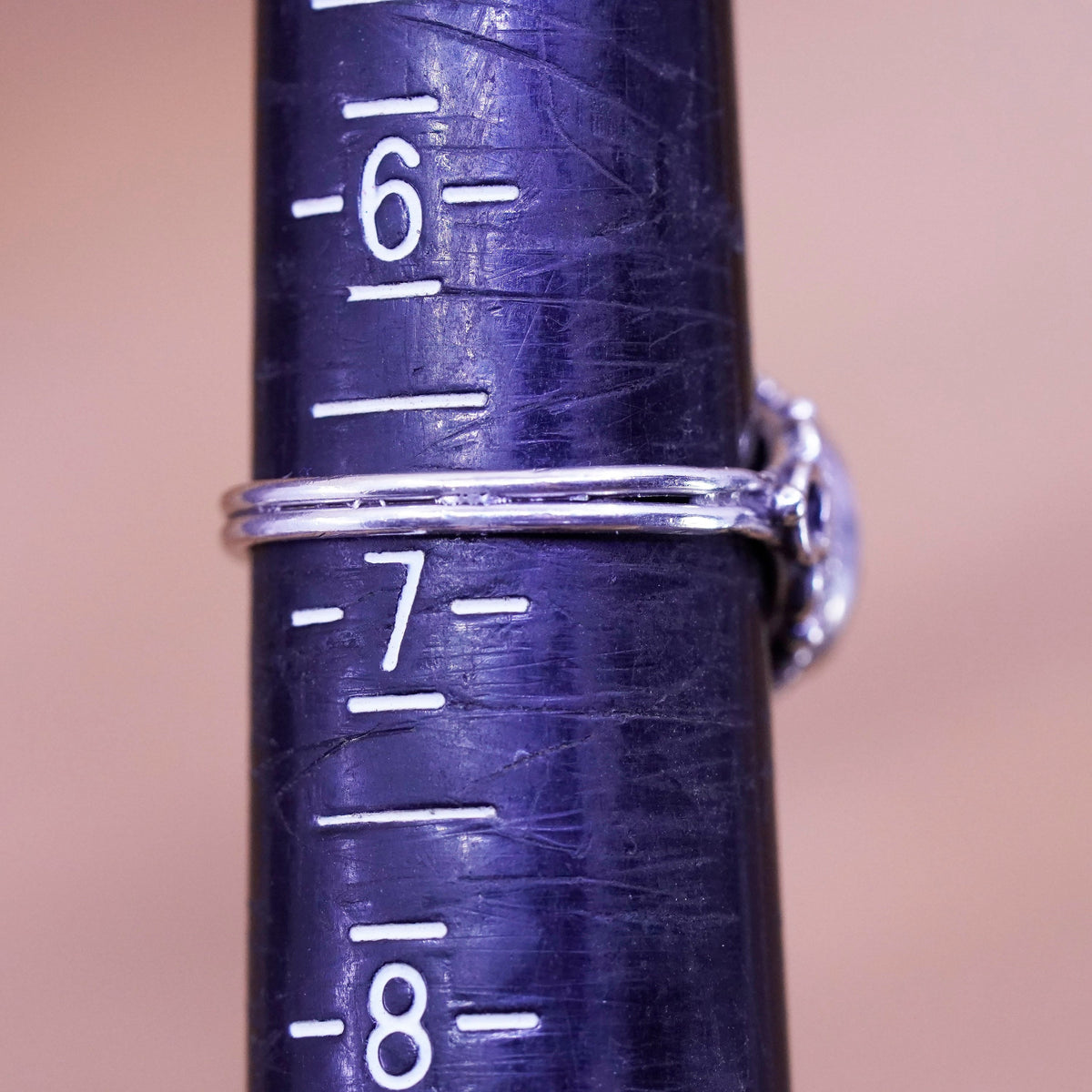 Size 6.75, vintage Sterling 925 silver handmade ring with obsidian and beads