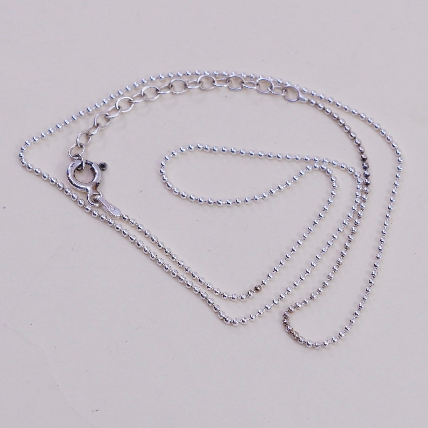 16+2”, 1mm, Vintage sterling silver beads chain, 925 necklace