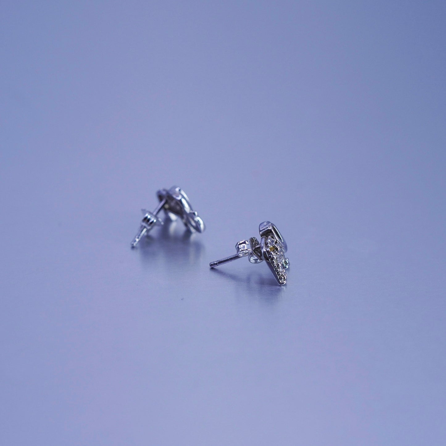 Vintage Sterling 925 silver handmade elephant earrings, studs with cz