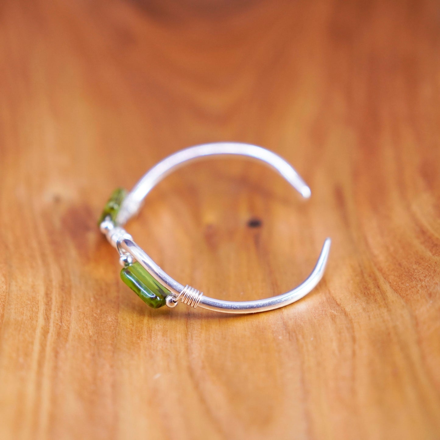 5.75”, Navajo Sterling silver bracelet, Native American, 925 cuff green glass