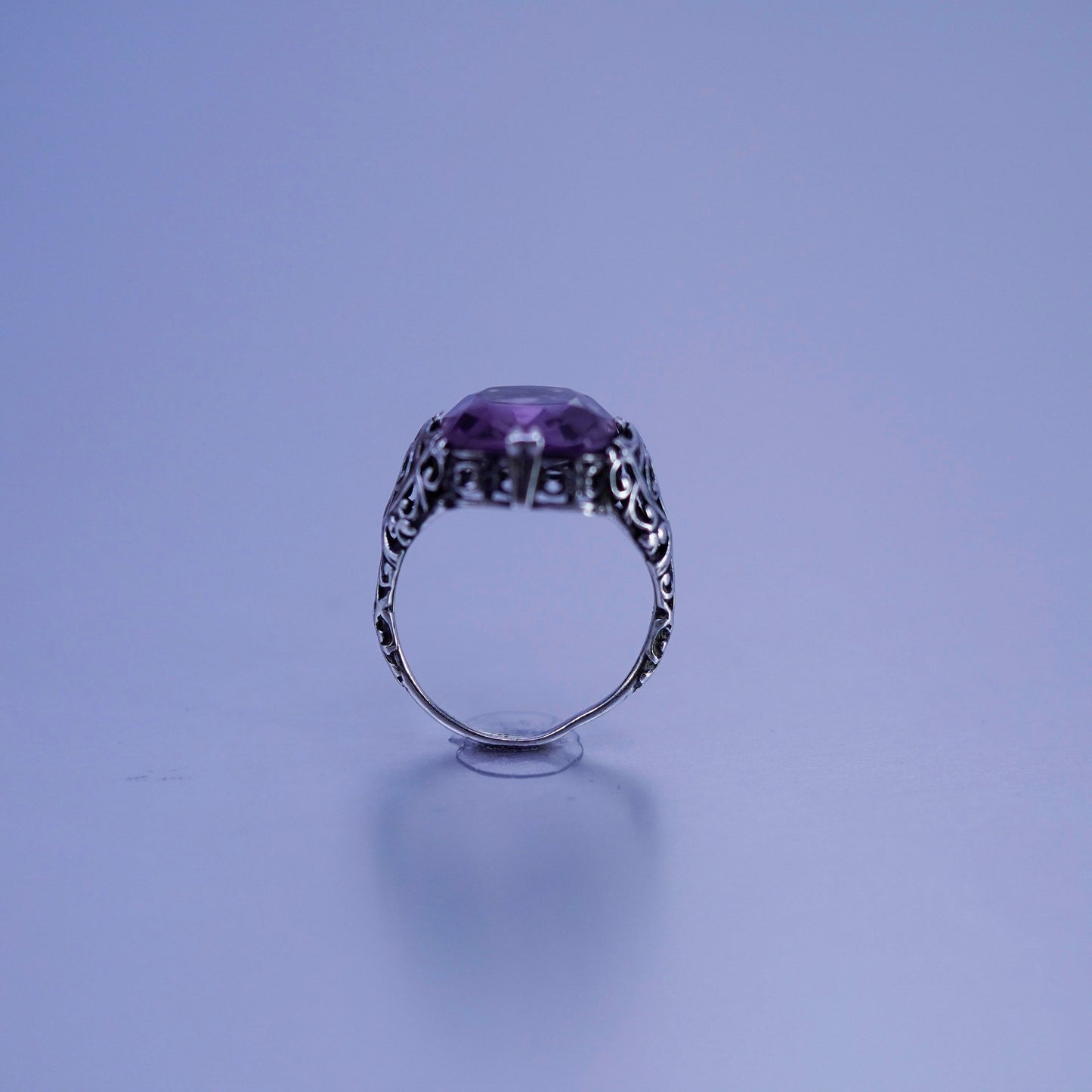 Size 6, vintage Sterling 925 silver handmade filigree ring with amethyst