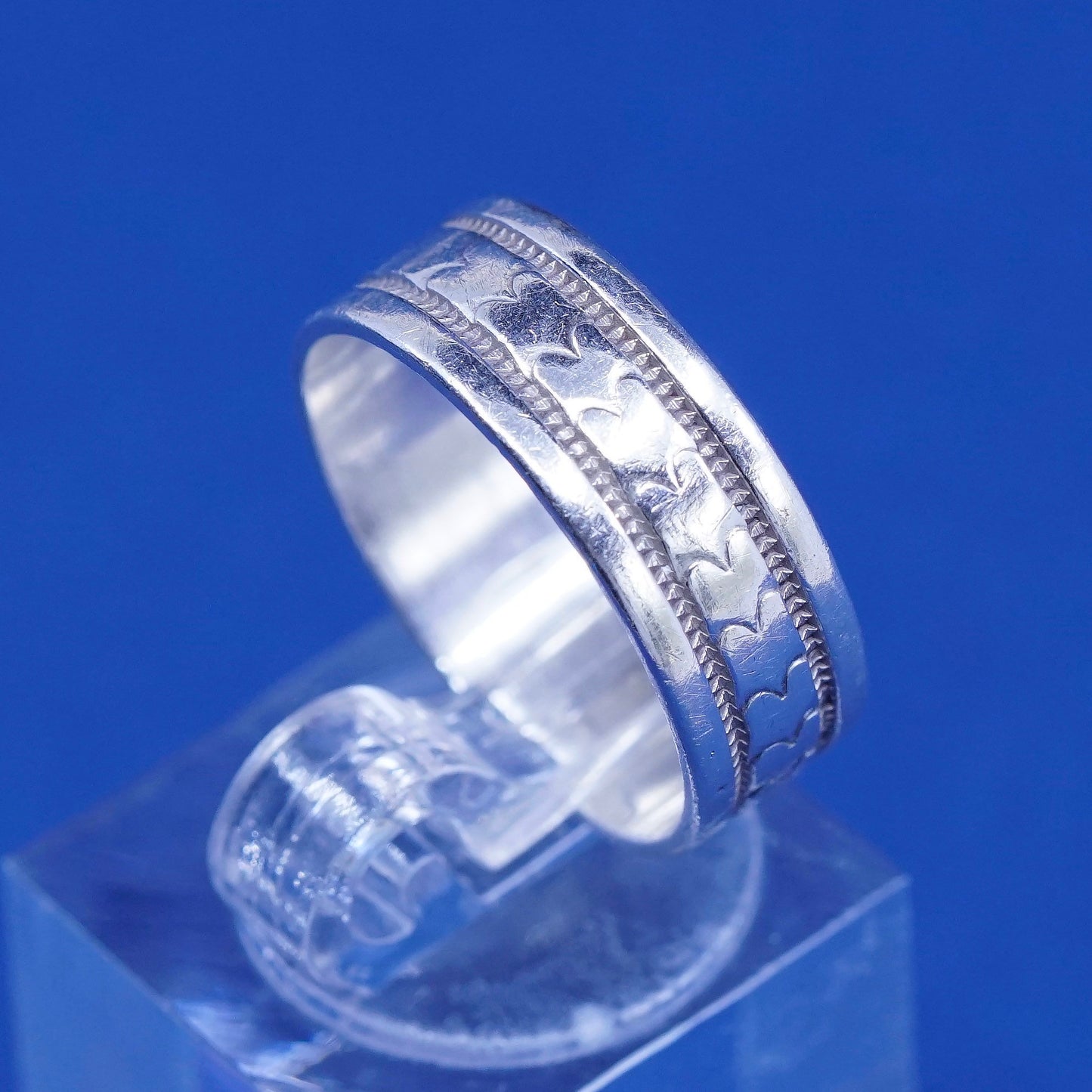 sz 8, vtg Sterling silver handmade ring, southwestern 925 textured band