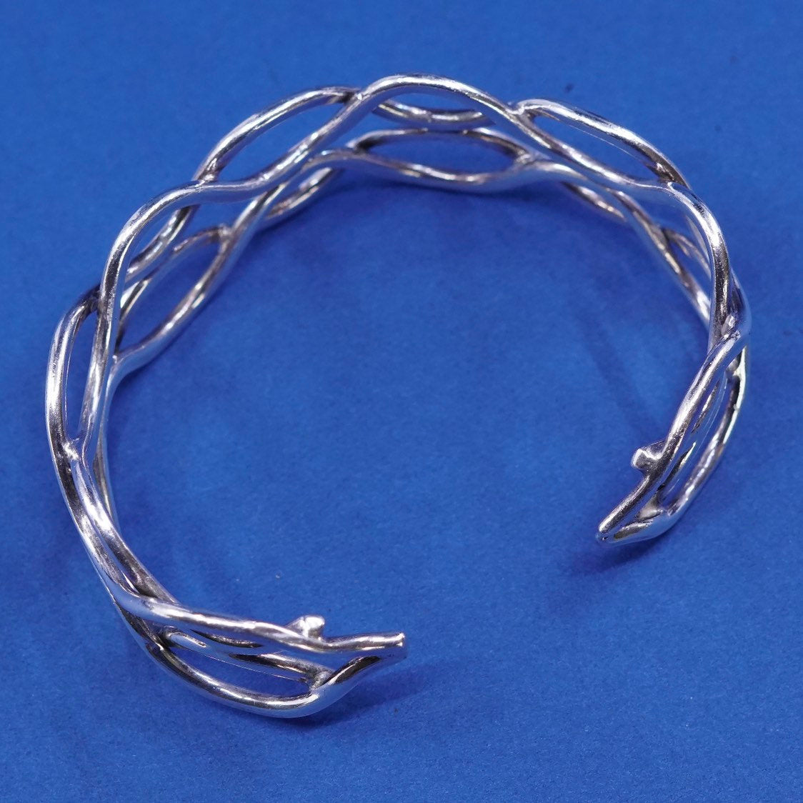 6.5", vtg Sterling silver handmade wavy bracelet, 925 cuff, stamped mexico 925