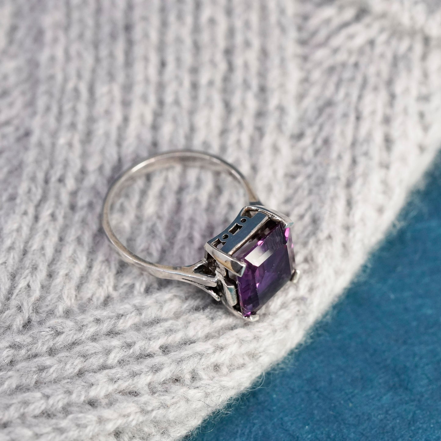 Size 10.75, vintage CA Sterling 925 silver handmade ring with amethyst