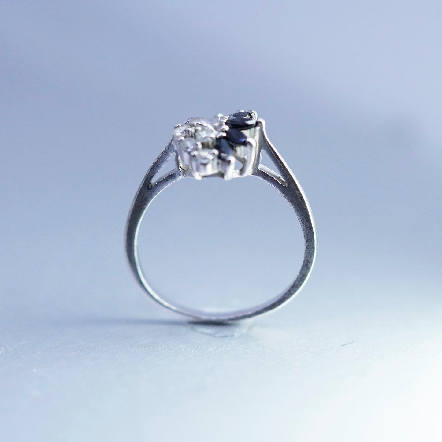 Size 10.5, vintage Sterling 925 silver handmade ring with sapphire and cz