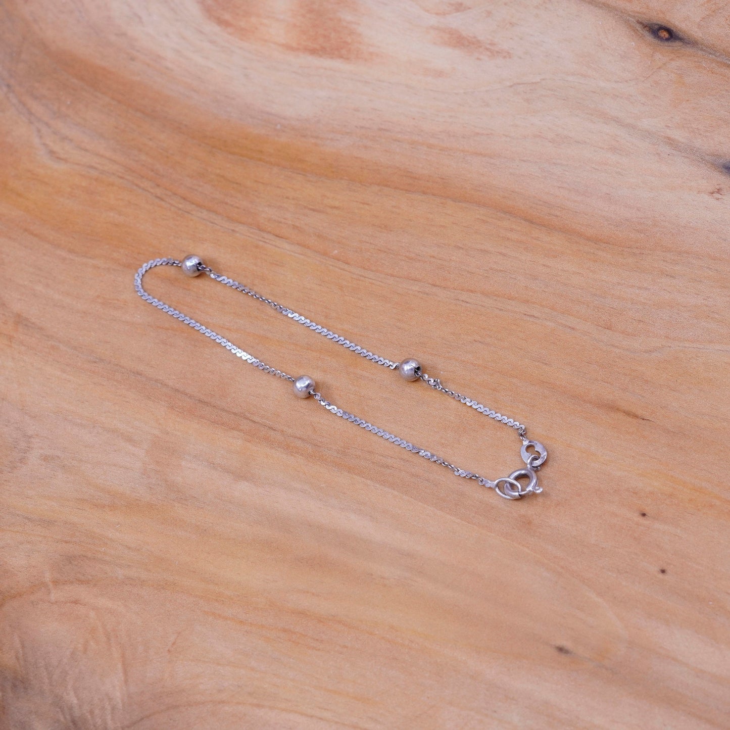 7.25”, Sterling 925 silver handmade s link bracelet with beads details