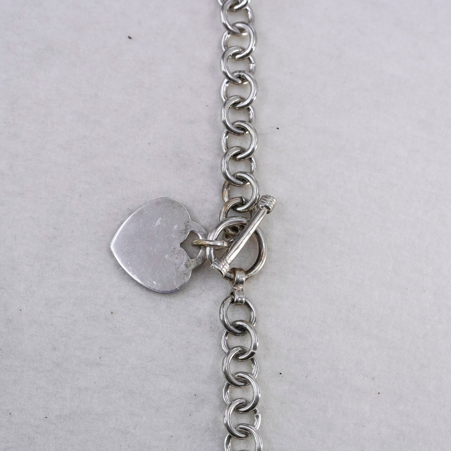 20”, vintage Sterling 925 silver handmade circle necklace with heart pendant