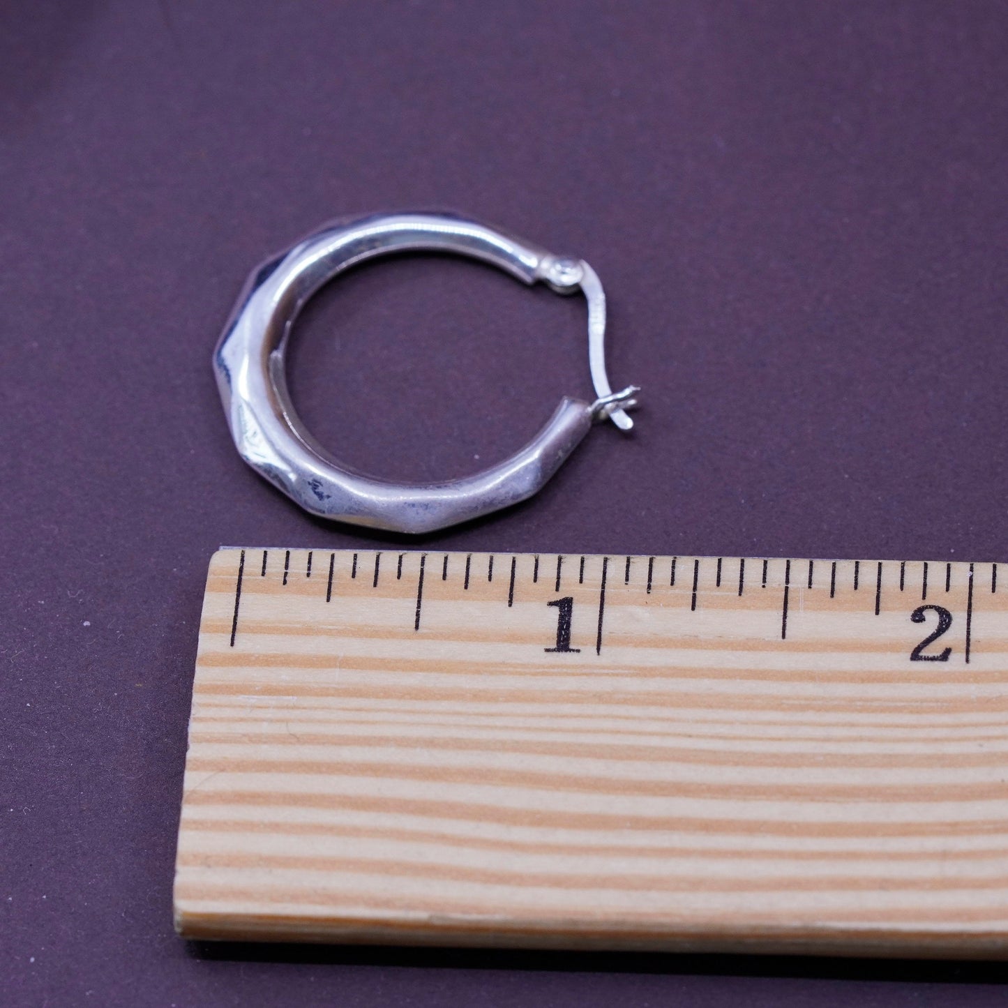 1”, vintage Italy Sterling silver handmade hoops, edgy 925 huggie earrings