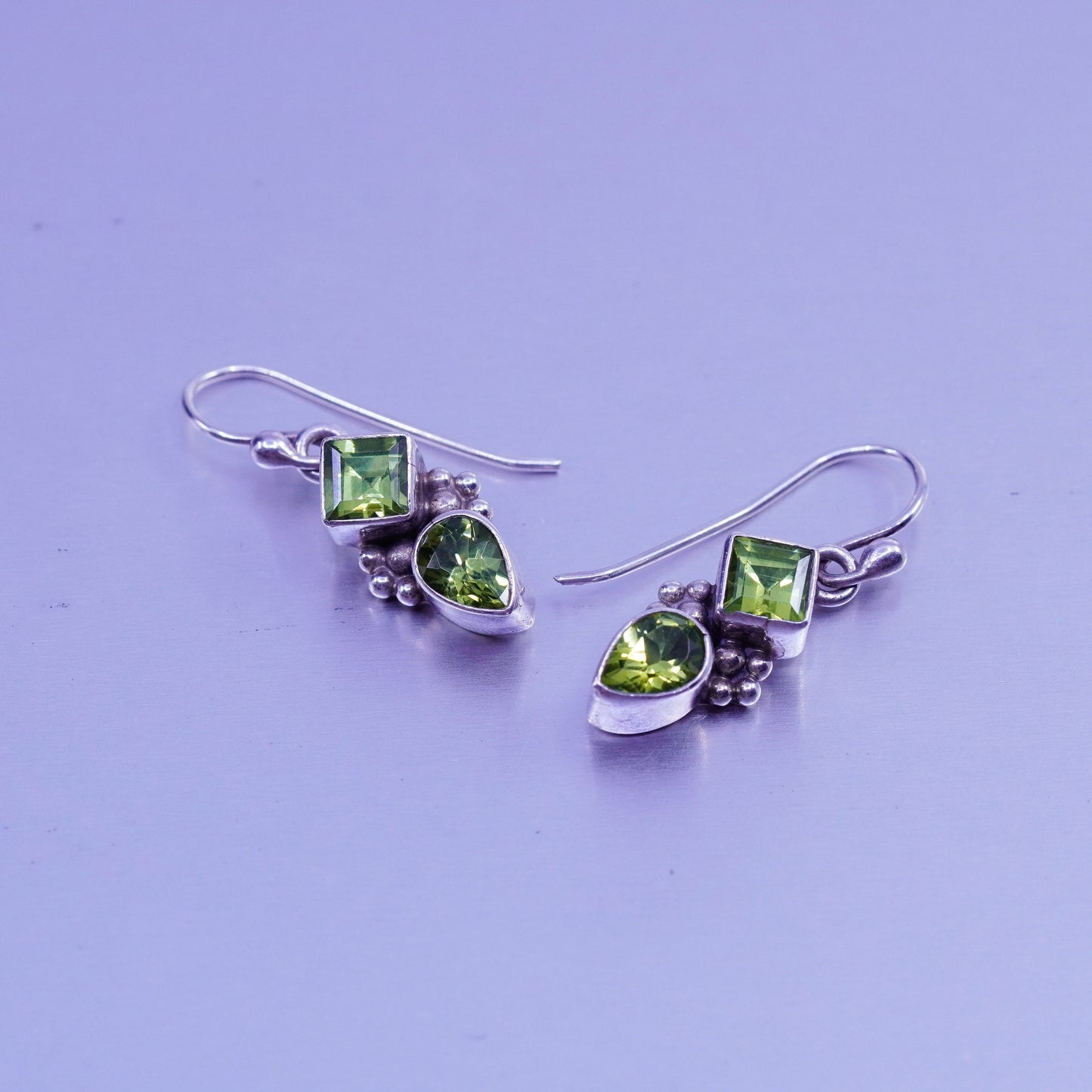 Native American southwestern Sterling 925 silver handmade earrings with peridot