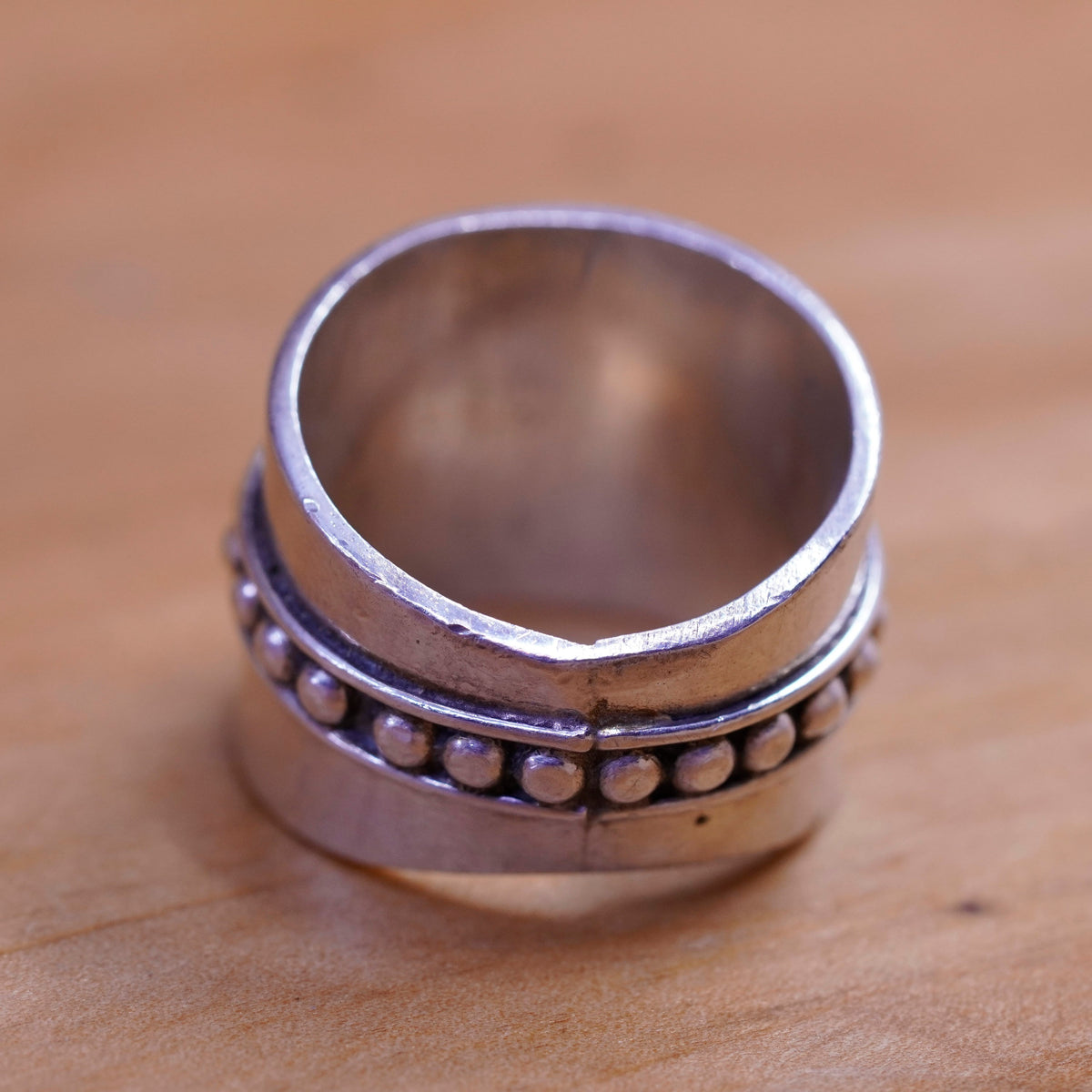 size 7, vintage Sterling silver handmade ring, 925 wide band with bead around
