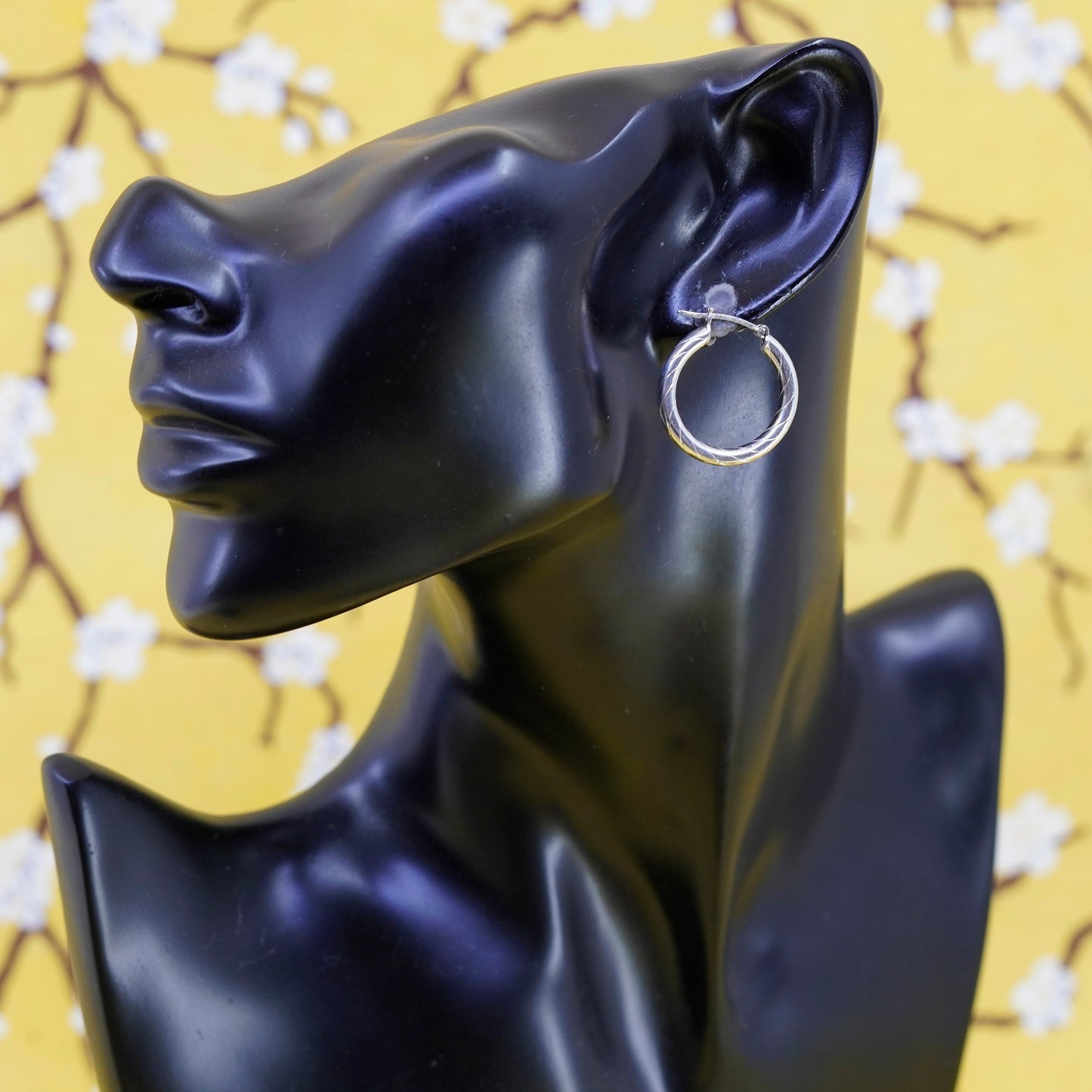 0.75”, Vintage Italy Sterling silver handmade earrings, 925 textured hoops