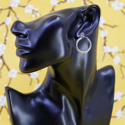 0.75”, Vintage Italy Sterling silver handmade earrings, 925 textured hoops