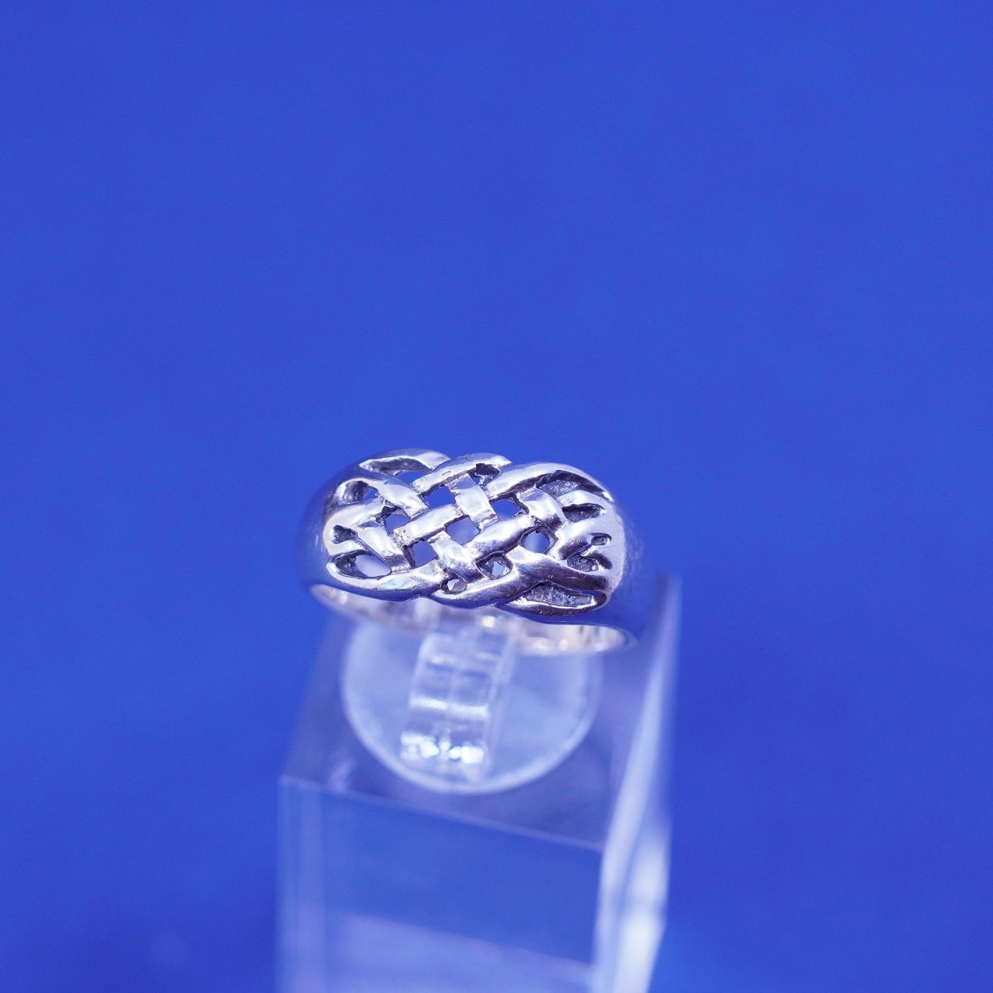Size 7.5, vtg sterling silver handmade ring, 925 filigree braided woven band