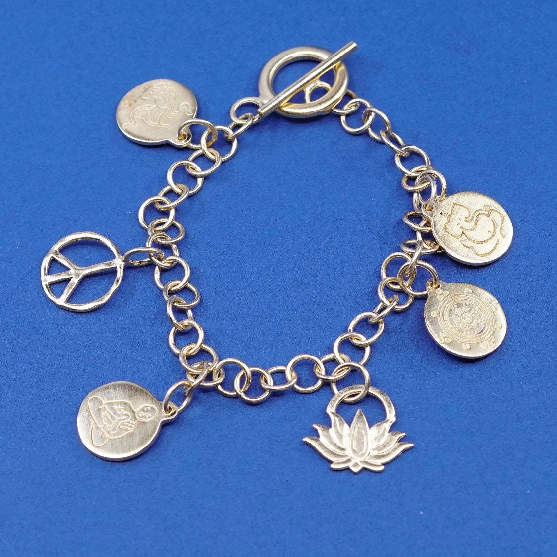 7.25", baroni vermeil gold Sterling 925 silver handmade circle charm bracelet