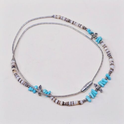 SOUTHWEST STYLE NECKLACE WITH SMALL TURQUOISE STONES AND SHELL BEADS (HEISHI)