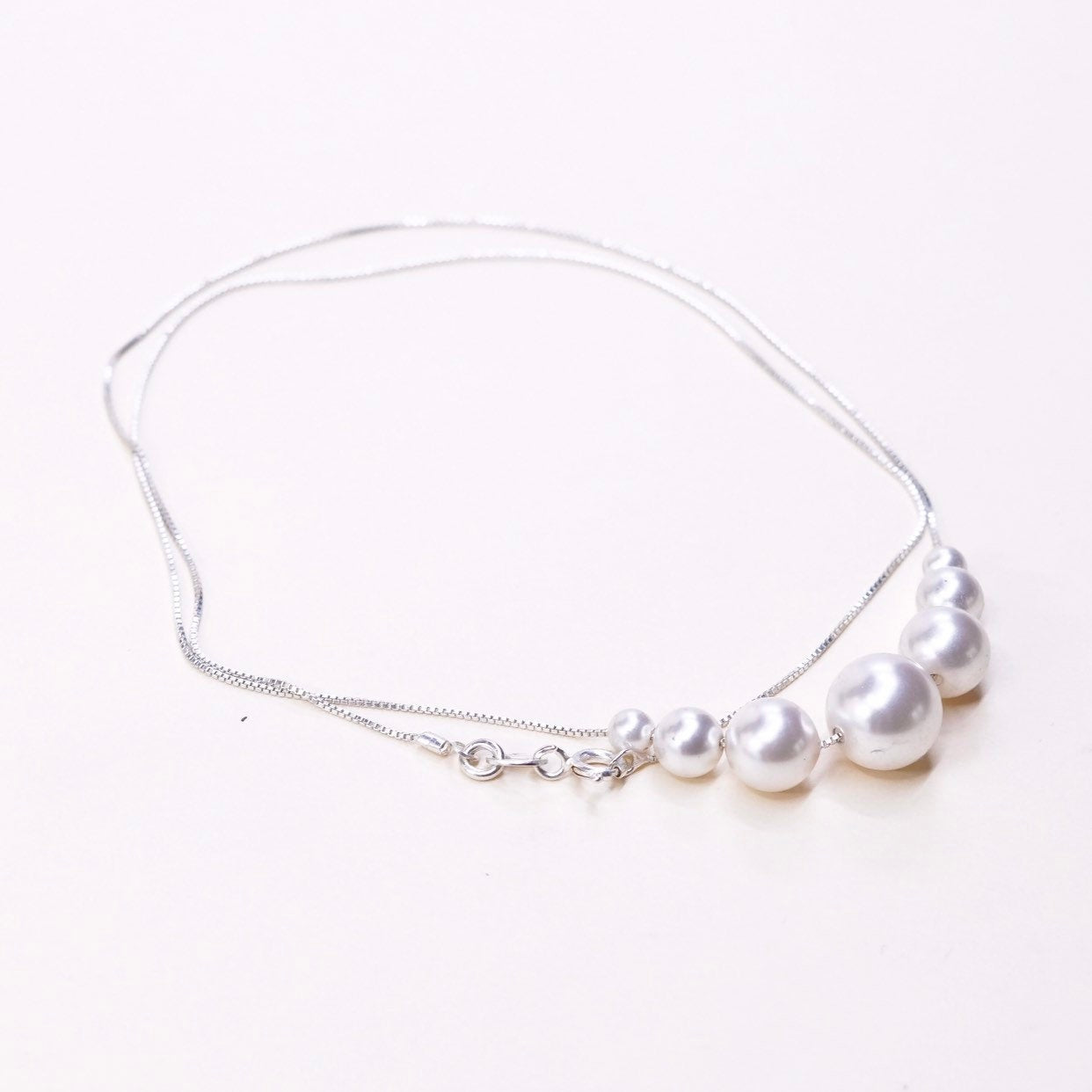 18", VTG FMA Sterling 925 silver handmade graduated pearl beads necklace