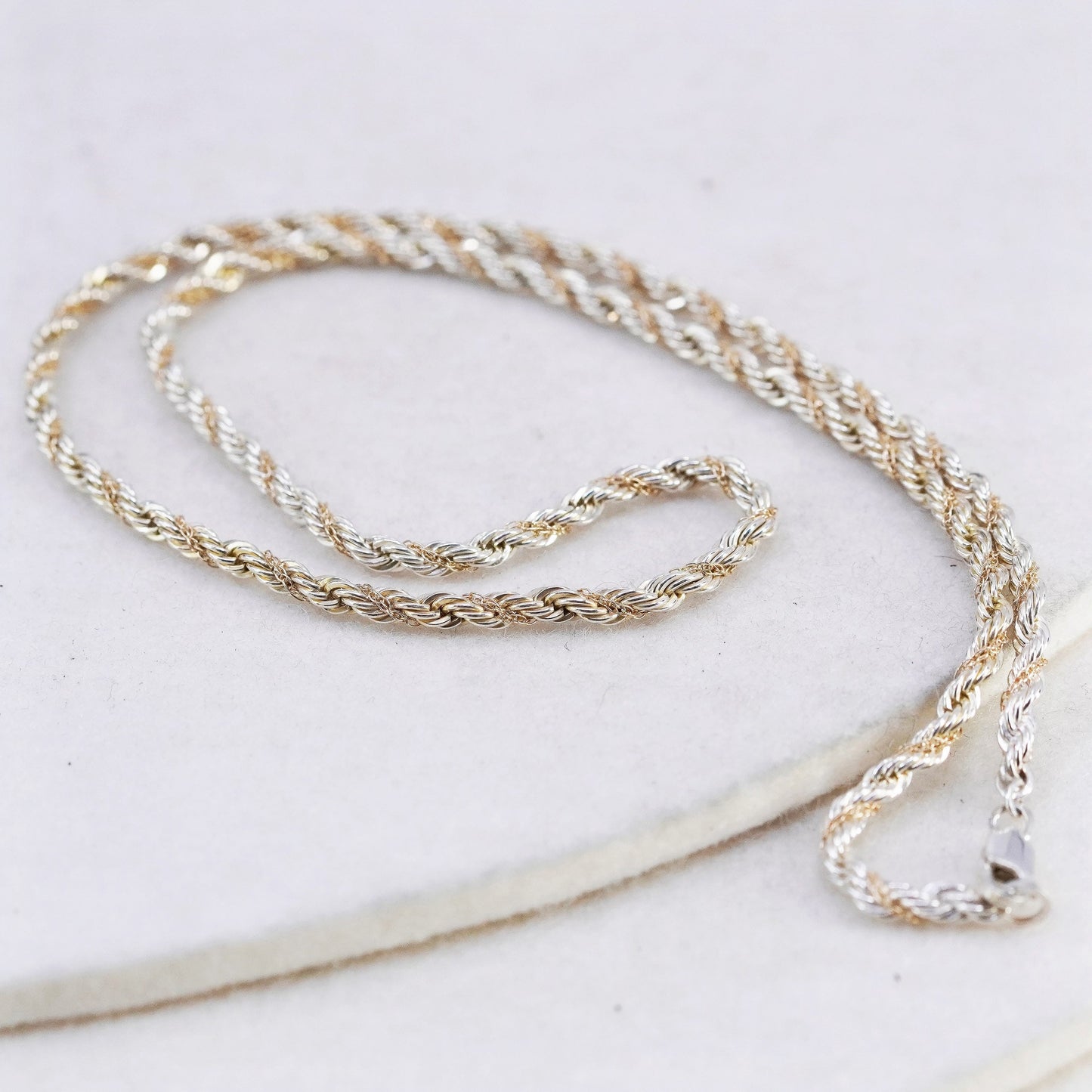 18” Sterling 925 silver rope necklace with 14K 585 yellow gold circle chain