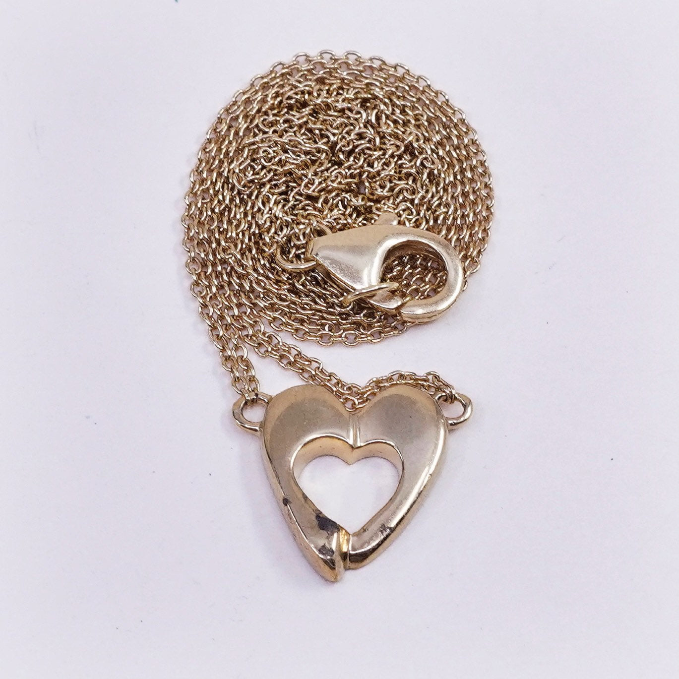 18”, Vermeil gold over sterling silver circle link chain 925 heart pendant