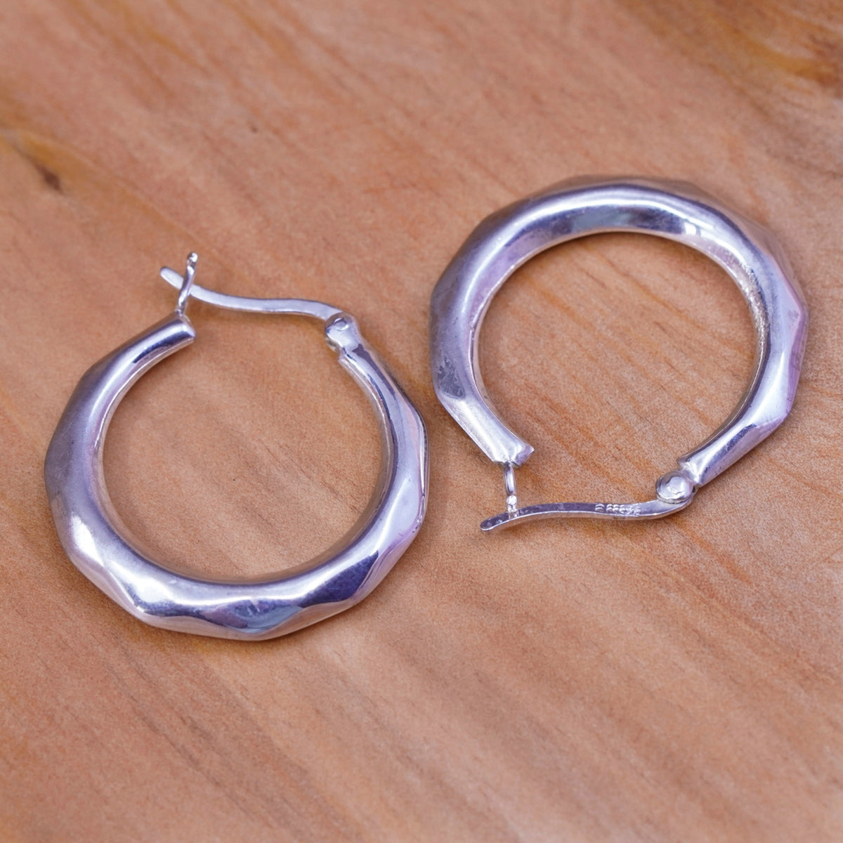 1”, vintage Italy Sterling silver handmade hoops, edgy 925 huggie earrings