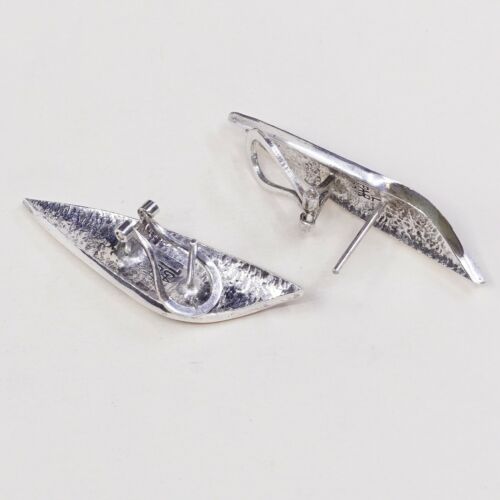 1.75”, Vtg Sterling Silver Handmade Earrings, Modern 925 Studs W/ Turquoise