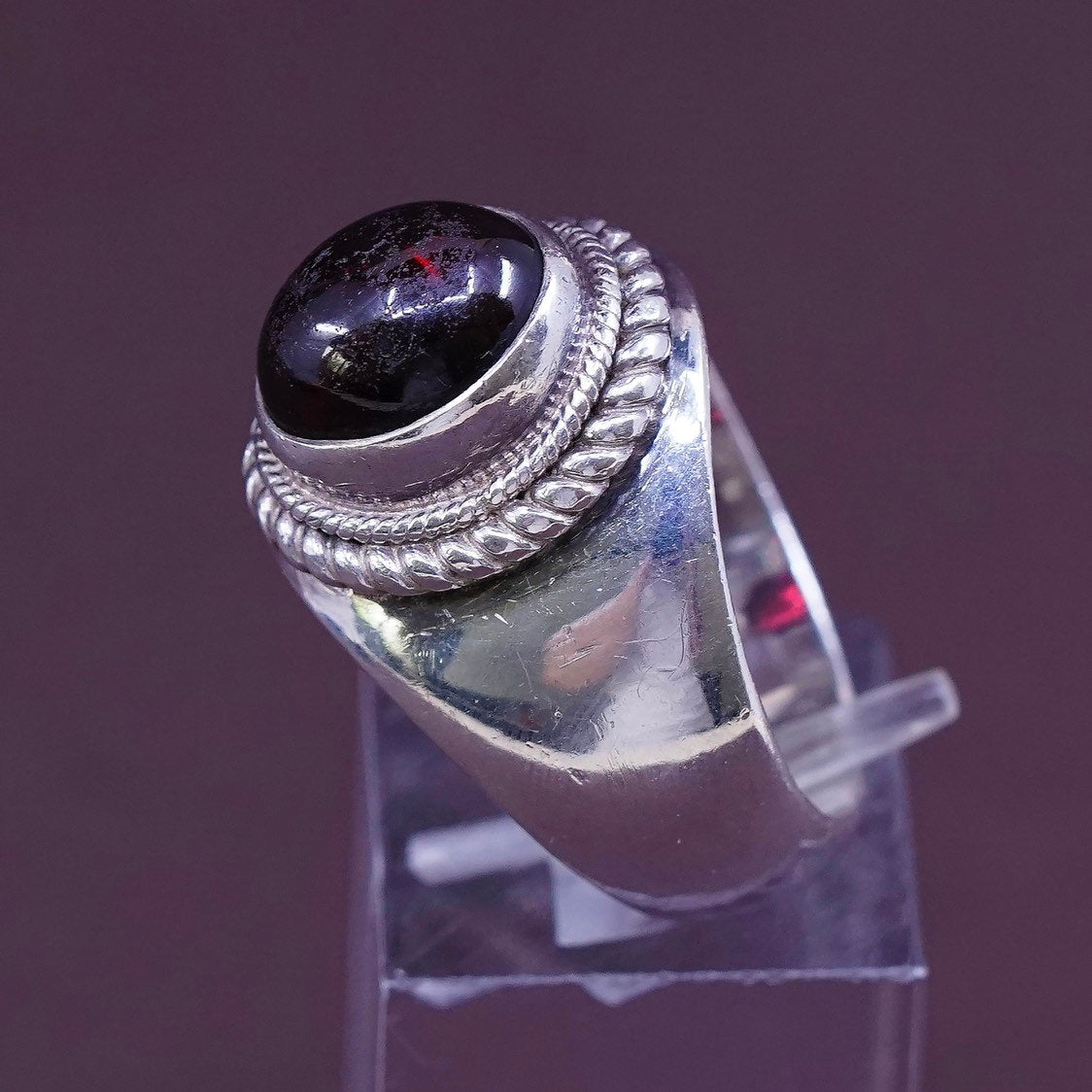 sz 9.5, Sterling silver Handmade statement ring, 925 w/ Oval amethyst N cable