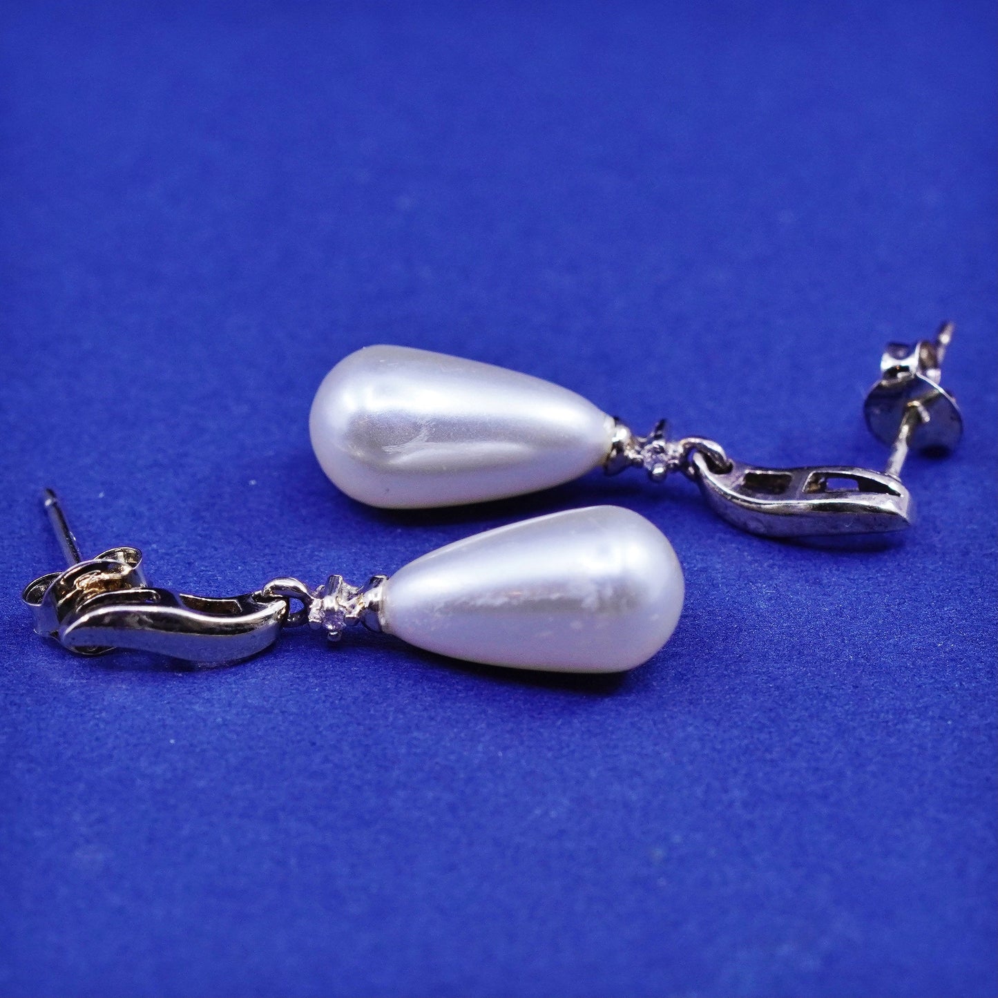 antique vermeil gold Sterling 925 silver handmade earrings teardrop faux pearl