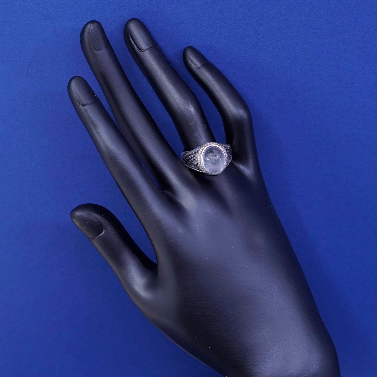 Size 11, vtg Sterling silver handmade ring, 925 band w/ glass