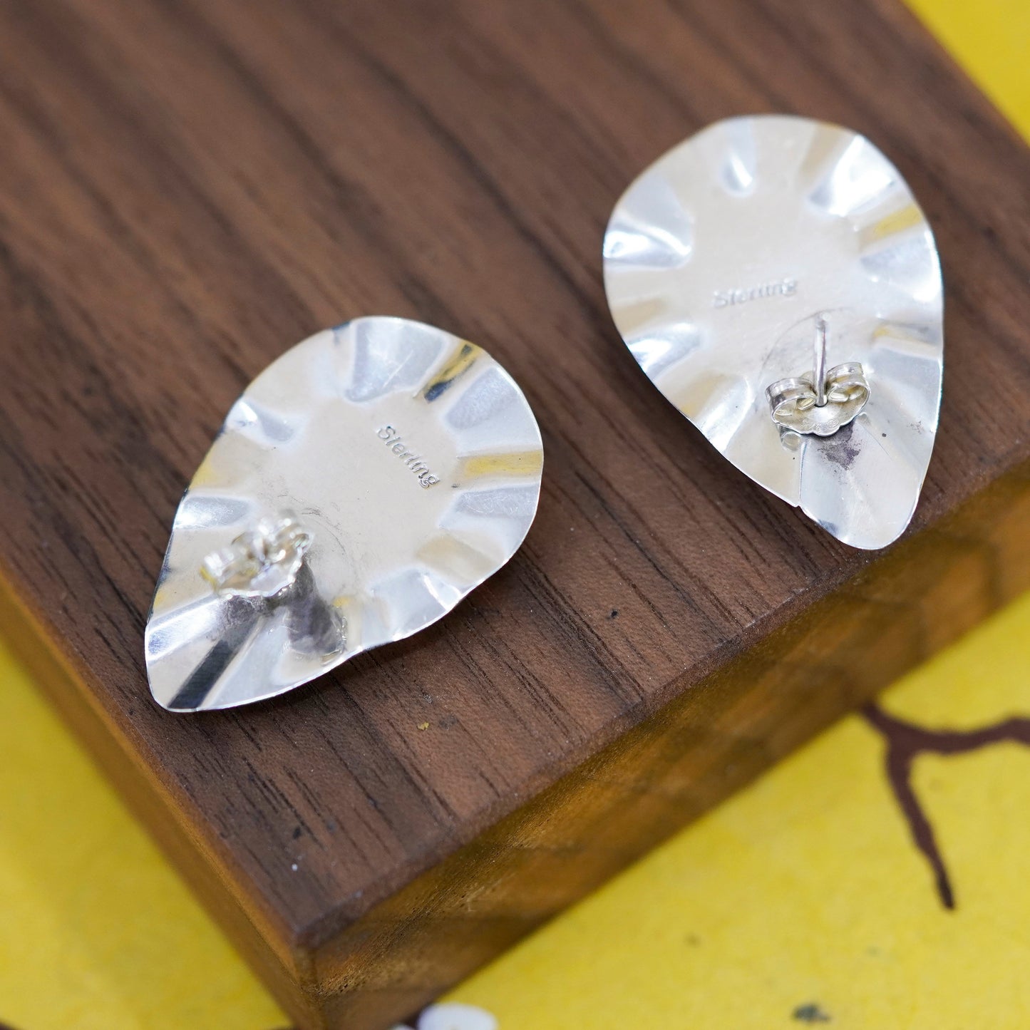 Vintage Sterling Silver Handmade Earrings, teardrop 925 studs with abalone