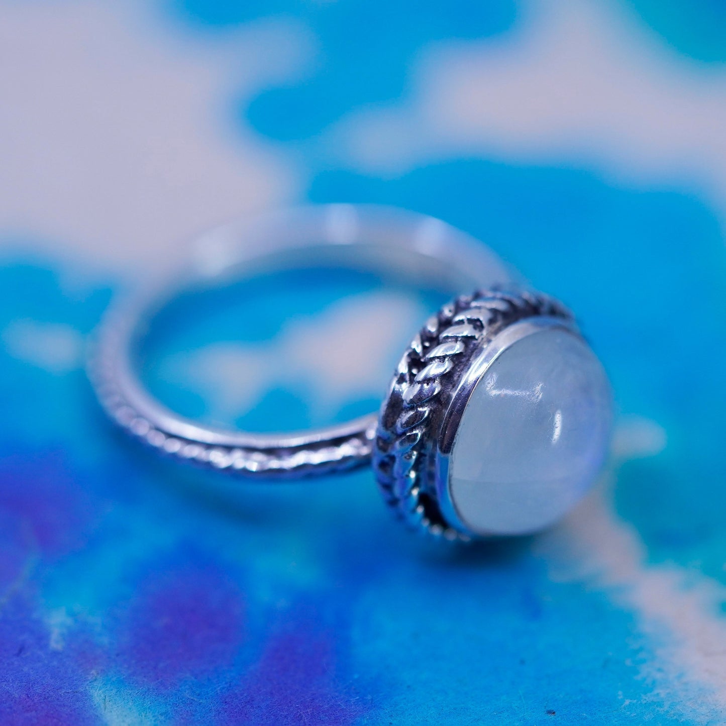Size 7, vintage Sterling silver handmade ring, 925 band with moonstone
