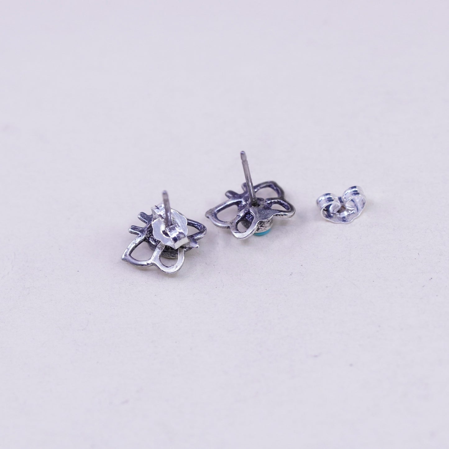 Vintage sterling 925 silver handmade butterfly studs, earrings with turquoise