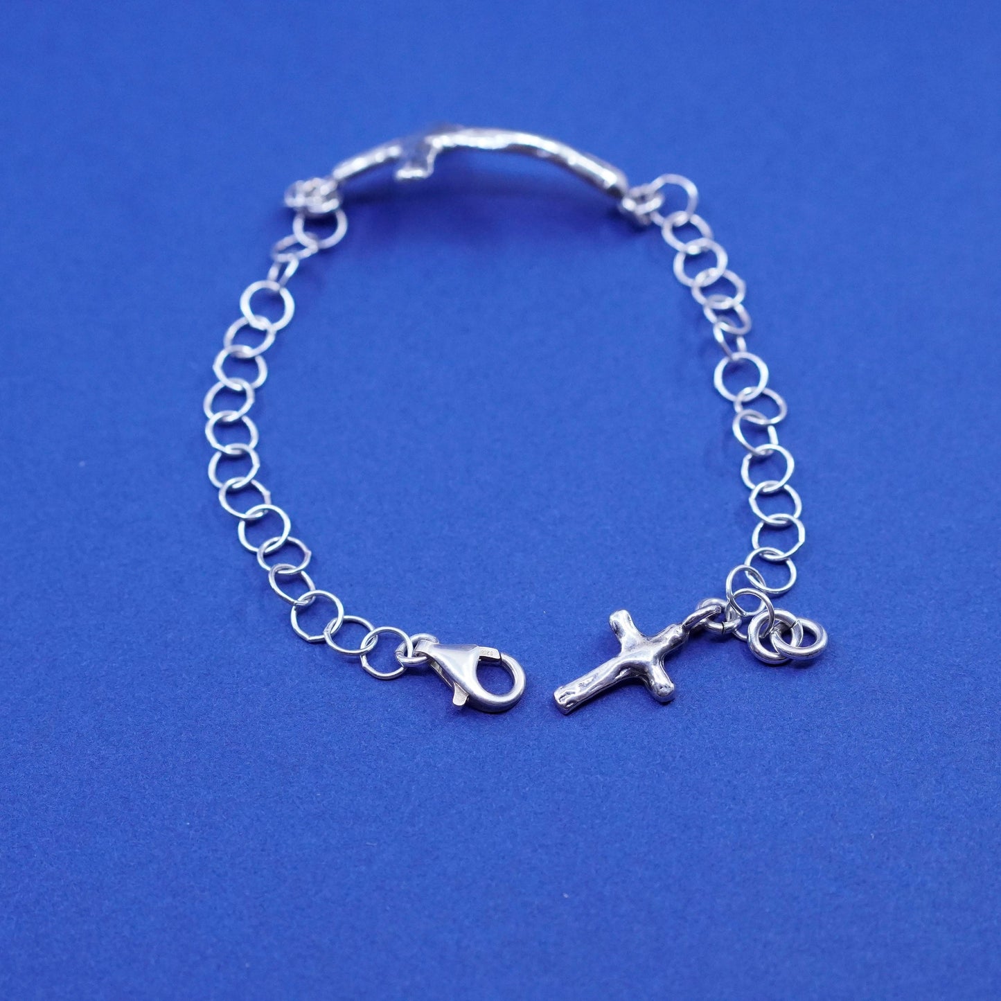 7.5”, Israel Shablool Didae Sterling silver bracelet, 925 chain cross charm