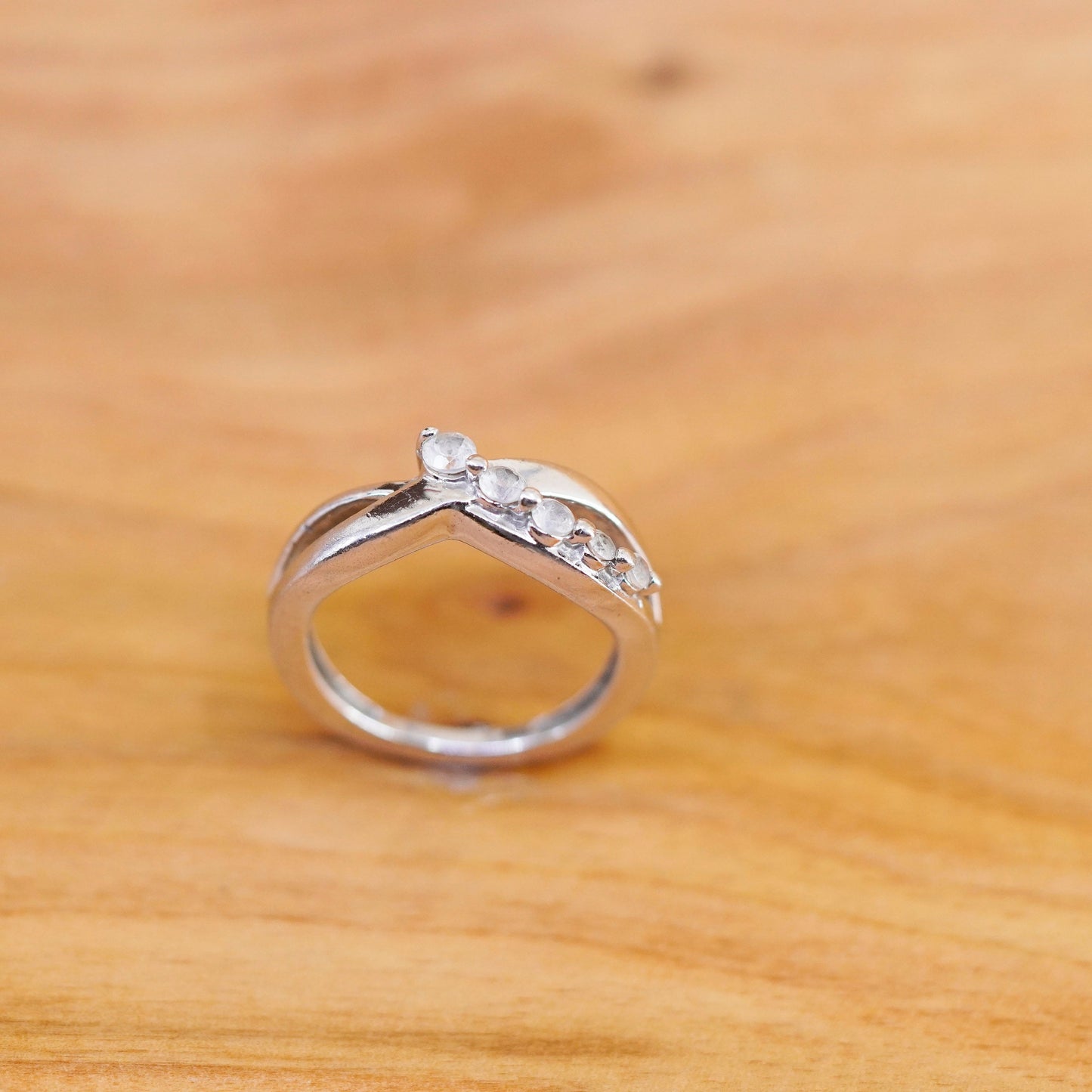 size 7, vintage Sterling 925 silver handmade ring, band with cz