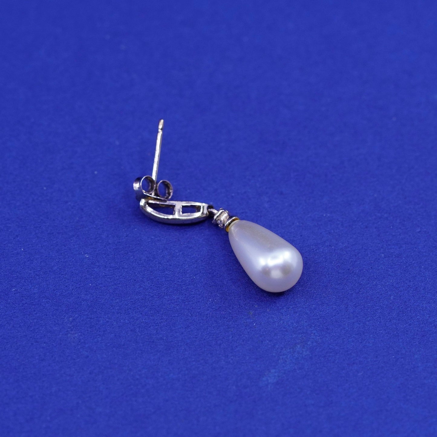 antique vermeil gold Sterling 925 silver handmade earrings teardrop faux pearl
